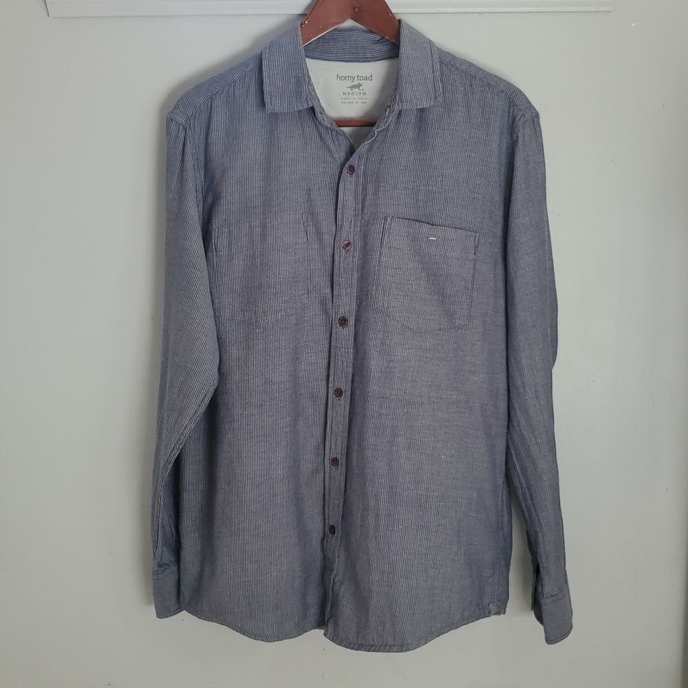 Horny Toad Men's Striped Grayish Blue Button Down Shirt Size Medium